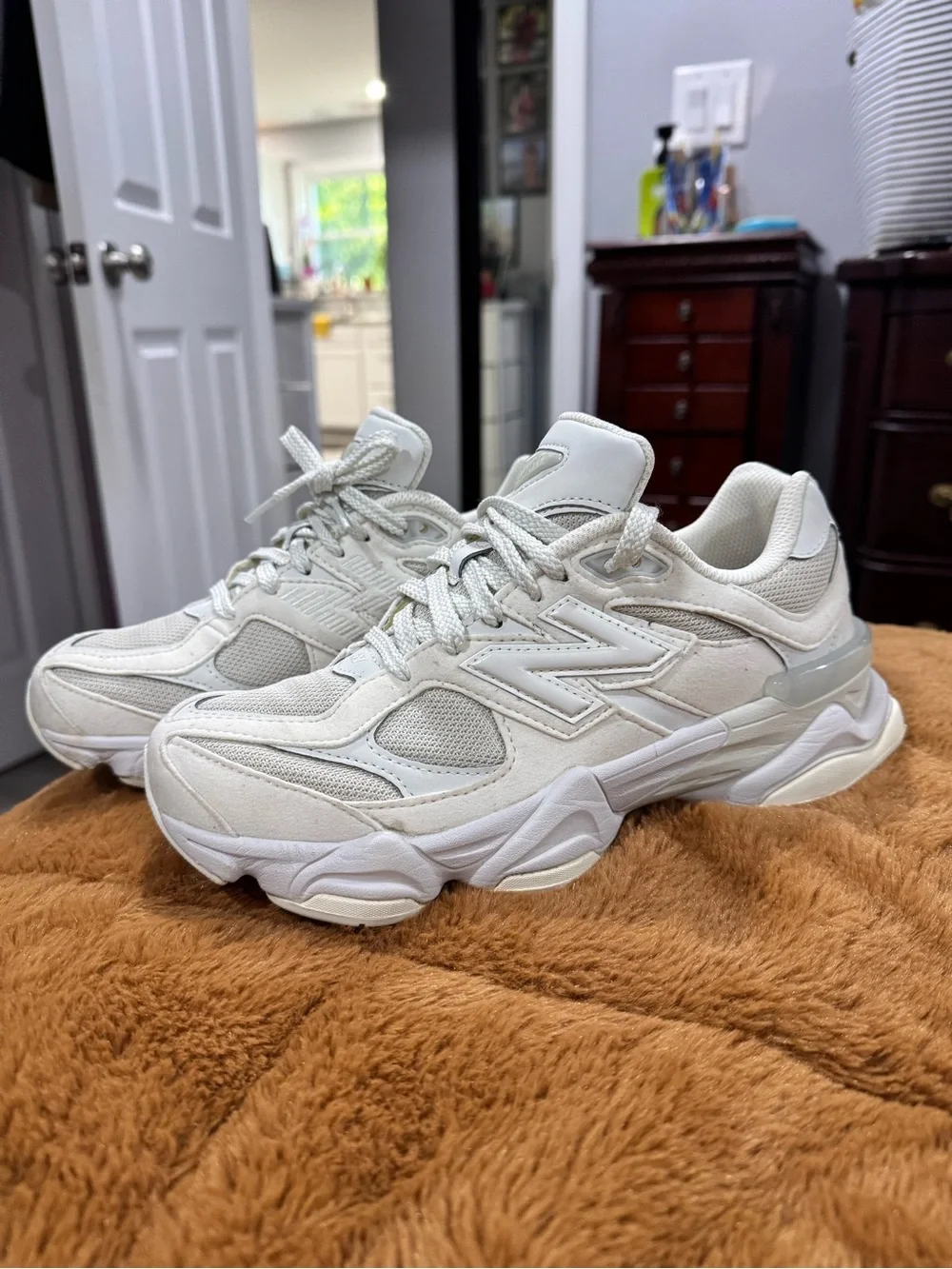 New Balance 9060 Women’s Chunky Cream and White Sneakers - Picture 7 of 13